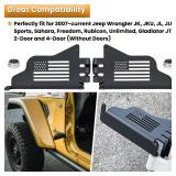 Front Foot Pegs For Jeep Wrangler 2007-2025 JK JL Gladiator JT Exterior Door Hinge Rest Pedals Foot Rest Kick Panels Accessories with US Flag Metal Black Powder Coating (2 PACK)