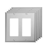MLLIZH 2 Gang Decorator Outlet Covers Double Switch Plate Metal Rocker Wall Plate, Stainless Steel Receptacle Outlet Covers for Light Switches, Dimmers, GFCI, Receptacle, USB Outlet, 5-Pack