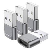 USB C Female to USB Male Adapter (4-Pack), Type C to USB A Charger Converter for iPhone 17 16 15 14 13 12 11 Pro Max, Samsung Galaxy S25 S24 S23 S22 Ultra, Apple iWatch Watch Series 7 8, AirPods,iPad