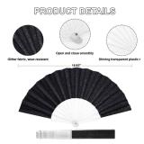 EOSAU Glitter Folding Hand Fans for Women Foldable Handheld Clack Fans for line Dancing, Wedding, Church, Festival, EDM, Party, Club, Rave Accessories (9\" Black 03)