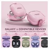 [with Safety Lock] Clear Case for Samsung Galaxy Buds FE(2023)/Buds 2 Pro(2022)/Buds 2(2021)/Buds Pro(2021)/Buds Live(2020),Accessories with Anti-Lost Keychain/Silicone Wrist Strap(Pink)