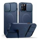 SURITCH for iPhone 13 Pro Max/12 Pro Max Case with Magnetic Camera Slide Cover and Adjustable Kickstand, Compatible with MagSafe, Shockproof Bumper Case Slim Protective Cover 6.7 Inch, Blue