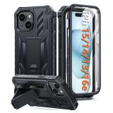 FNTCASE for iPhone 15 Phone Case: for iPhone 13 & 14 & 16e Case Military Grade Shockproof Protection Hard Phonecase - Dual Layer Matte Textured Drop Proof Rugged Protective Cover - 6.1 Inch Black