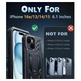 FNTCASE for iPhone 15 Phone Case: for iPhone 13 & 14 & 16e Case Military Grade Shockproof Protection Hard Phonecase - Dual Layer Matte Textured Drop Proof Rugged Protective Cover - 6.1 Inch Black