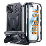 FNTCASE for iPhone 15 Plus Case: for iPhone 14 Plus Case Military Grade Rugged Cell Phone Cover with Kickstand | Shockproof TPU Protection Bumper Matte Textured Design 6.7 inches (Black)