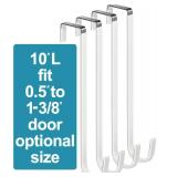 Mars-Rock Over The Door Metal Hooks with Plastic Coating 10\" Fit 0.5\" to 1 3/8\" Door 4 Pcs Heavy Duty Single Towel Robe Rack Wreath Bathroom Shower Hanger Shoe Organizer Ironing Board Long White