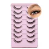 GVEFETIEE Cat Eye Lashes 8 Pairs Mink False Eyelashes Natural Look Soft Faux Mink Lashes Fluffy Wispy Lashes Handmade Lightweight Fox Eye D Curl Comfortable Clear Band Eyealshes