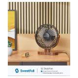 SWEETFULL 6.5 Inch USB Small Desk Fan, 3 Speeds Quiet Portable Desktop Table Fan, 360Â° Adjustment Personal Mini Fan for Home Office Car Outdoor Travel (Black wood grain)