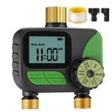 Kingdder Water Timer, Sprinkler Timer with Brass Inlet and Outlet Programmable Garden Hose Faucet with Rain Delay/Manual/Automatic Irrigation System for Yard Lawn IP54 Waterproof(2 Outlet)