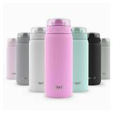 Ello Cooper 18oz Kids Stainless Steel Water Bottle with Straw and Carry Handle, Double Walled and Vacuum Insulated Metal, Leak Proof Locking Lid with Soft Silicone Spout, Reusable, BPA Free, Bubblegum