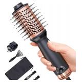 Travel Dual Voltage Hair Dryer Brush, Small Hot Air Brush for European Travel, Compact 2 Inch One Step Blowout and Volumizer Hair Blow Dryer with Oval Design, Rose Gold