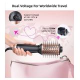 Travel Dual Voltage Hair Dryer Brush, Small Hot Air Brush for European Travel, Compact 2 Inch One Step Blowout and Volumizer Hair Blow Dryer with Oval Design, Rose Gold