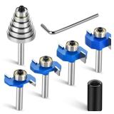 4pcs Router Bit Set 1/4 Shank with Bearings Set (3/8\", 1/2\", 5/8\", 3/4\", 7/8\", 1-1/8\" Bearings), Rabbeting Router Bits (1/8\",1/4\",3/8\", 1/2\" Height) for Wood Grooving