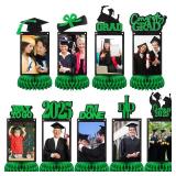 Spiareal 9 Pcs Graduation Decorations Class of 2026 Table Centerpieces Congrats Glitter Grad Honeycomb for Photo Toppers 2026 Congratulate Graduation Party Decor Favor Supplies(Green)