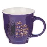 Christian Art Gifts Purple Sunflower Ceramic Coffee Mug â 14 oz. Microwave & Dishwasher-safe Inspirational Scripture Coffee and Tea Mug for Women with Bible Verse: Strength & Dignity â Prove
