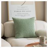 Kevin Textile 2 Packs Decorative Throw Pillow Covers 16x16 Inch for Living Room Couch Bed Sofa Spring Soft Striped Corduroy Square Cushion Case 40x40 cm Farmhouse Boho Home Decor Sage Green