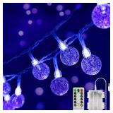 OMIKA 15FT 30 LED Black Light Battery Operated, UV Black Christmas Lights String, Twinkle Fairy Lights with Remote, Blacklight for Halloween Bedroom Glow Party Body Paint Fluorescent Tapestry Decor