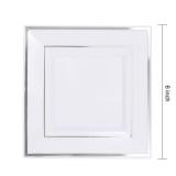 bUCLA White and Silver Square Plastic Plates - 6inch Disposable Dessert Plates - Suitable for Weddings, Parties, Christmas