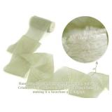 HUIHUANG Sage Green Chiffon Ribbon 3 inch x 12 Yards Handmade Fringe Chiffon Silk Ribbon for Gift Wrapping Flower Bouquet Wedding Bridal Invitations Home Decor Hairs DIY Crafts