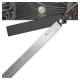 KESSAKU Carving Knife - 12 inch - Samurai Series - Razor Sharp - Granton Edge - Forged 7Cr17MoV High Carbon Stainless Steel - Wood Handle with Blade Guard