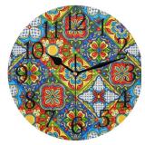 AUUXVA Mexican Ceramic Tile Wall Clock Silent Non-Ticking,Flower Mandala Round Wall Clock Battery Operated Clock Decor for Home Wall Bathroom Kitchen Bedroom Living Room Office School Patio