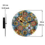AUUXVA Mexican Ceramic Tile Wall Clock Silent Non-Ticking,Flower Mandala Round Wall Clock Battery Operated Clock Decor for Home Wall Bathroom Kitchen Bedroom Living Room Office School Patio