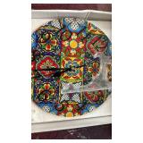AUUXVA Mexican Ceramic Tile Wall Clock Silent Non-Ticking,Flower Mandala Round Wall Clock Battery Operated Clock Decor for Home Wall Bathroom Kitchen Bedroom Living Room Office School Patio