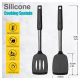 2 Pack Spatulas, Solid & Slotted Silicone Spatula Set, Stainless Steel Handle Coated with Silicone, Non Stick Turners, Heat Resistant Rubber Spatulas for Fish, Eggs, Pancakes, WOK, Black