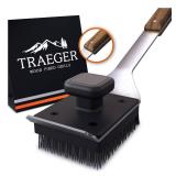 Traeger Grills BAC537 BBQ Cleaning Brush for Outdoor Grill â Stainless Steel Grill Scraper with Nylon Bristles, Teak Wood Handle, Dual Grip Design, and Hanging Loop