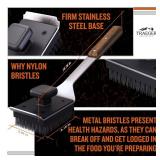 Traeger Grills BAC537 BBQ Cleaning Brush for Outdoor Grill â Stainless Steel Grill Scraper with Nylon Bristles, Teak Wood Handle, Dual Grip Design, and Hanging Loop