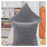 MADIZZ Set of 2 Super Soft Velvet Decorative Throw Pillow Covers 22x22 inch Grey Square with Texture Luxury Style Cushion Case Pillow Shell for Sofa Bedroom