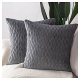 MADIZZ Set of 2 Super Soft Velvet Decorative Throw Pillow Covers 22x22 inch Grey Square with Texture Luxury Style Cushion Case Pillow Shell for Sofa Bedroom