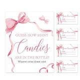 FYSUIMU 50Pcs Bow Guessing Game Cards with Sign Coquette Pink Bowknot Guess How Many Candies Game Cards for Birthday Baby Shower Wedding Supplies