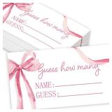 FYSUIMU 50Pcs Bow Guessing Game Cards with Sign Coquette Pink Bowknot Guess How Many Candies Game Cards for Birthday Baby Shower Wedding Supplies