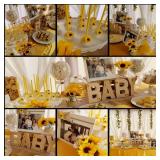 Coferset 100pcs Fake Sunflower Heads with Stems, 2.4\" Sunflower Artificial Silk Flower Heads for Party Baby Shower Wedding Making Handicrafts Home Decor