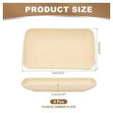 PATIKIL 4 Pack Wheat Plates, 9\"x6\" Rectangular Plastic Dinner Plates Reusable Wheat Plates Unbreakable Dessert Plates Trays for Dinner Cake Fruits Salad Cupcake Steak, Beige