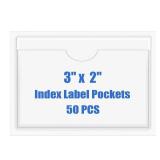 Origin-Joy Self-Adhesive Index Label Pockets, Clear Plastic Peel & Stick Card Holders with Top Open for Loading (3 x 2 inch)