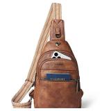 LATMAP 7L Sling Bag For Women Faux Leather Anti Theft Small Casual Daypack Backpack Fanny Pack Crossbody Chest Bags Purse Waterproof Brown
