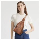 LATMAP 7L Sling Bag For Women Faux Leather Anti Theft Small Casual Daypack Backpack Fanny Pack Crossbody Chest Bags Purse Waterproof Brown