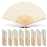 Yinkin Folding Fans Bamboo Handheld Folded Craft Hand Japanese Chinese Fans for Weddings Bridal Dancing Church DIY Decoration Women Kids Gift Party Favors (Cream)