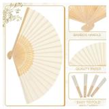 Yinkin Folding Fans Bamboo Handheld Folded Craft Hand Japanese Chinese Fans for Weddings Bridal Dancing Church DIY Decoration Women Kids Gift Party Favors (Cream)