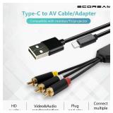ECDREAM USB C to RCA Cable Adapter, 6Ft Type-C to RCA Cable with USB A(Charging),USB C Male to 3 RCA Male,Suitable for TV, Monitor, Speaker