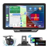 Portable Carplay Screen for Car, 7\" Wireless Carplay & Android Auto with Bluetooth, HD Backup Camera, GPS Navigation, Siri, FM, AUX, Mirror Link for All Vehicles