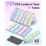 Four Candies 0.5/0.7mm 2B Lead Refills in Case, Pack of 720 PCS Black Break Resistant Mechanical Pencil Refills, 12 Tubes (6 of Each Size), 60 Pieces per Tube