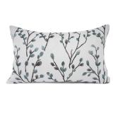 YOUR SMILE Classical Embroidery Jacquard Farmhouse Oblong Rectangle Chenille Teal Leaf Decorative Throw Pillow Case,12x20 inch