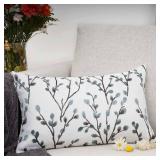 YOUR SMILE Classical Embroidery Jacquard Farmhouse Oblong Rectangle Chenille Teal Leaf Decorative Throw Pillow Case,12x20 inch