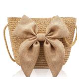 Aliceset 5.52\" x 7.09\" Small 2025 Straw Bags for Women Bow Summer Crossbody Shoulder Bags with Big Bow Pocketbook for Women Summer Beach Parties Wedding Travel