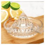 DUHALINE Lemon Squeezer, Portable Citrus Juicer, Crystal Reamer Manual Juicer with Handle and Spout for Fresh Juice, Lime Orange, Heavy Clear Glass