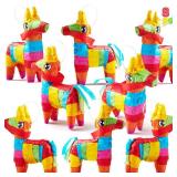 Cinco De Mayo 8 pcs Mini Donkey Pinatas 5.7\"x7.5\" Rainbow Color for Fun Fiesta Taco Party Supplies, Luau Event Photo Props, Mexican Theme Decoration, Carnivals Festivals, Taco Tuesday Event