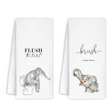 Jvpke Funny Elephant Bath Towels - Decorative Hand Towels for Bathroom Set of 2 - Elephant Bath Decor, Gifts for Women - Flush The Toilet Sign 16x24 in